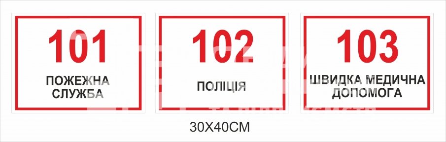 Таблички - телефонні номери екстрених служб України 